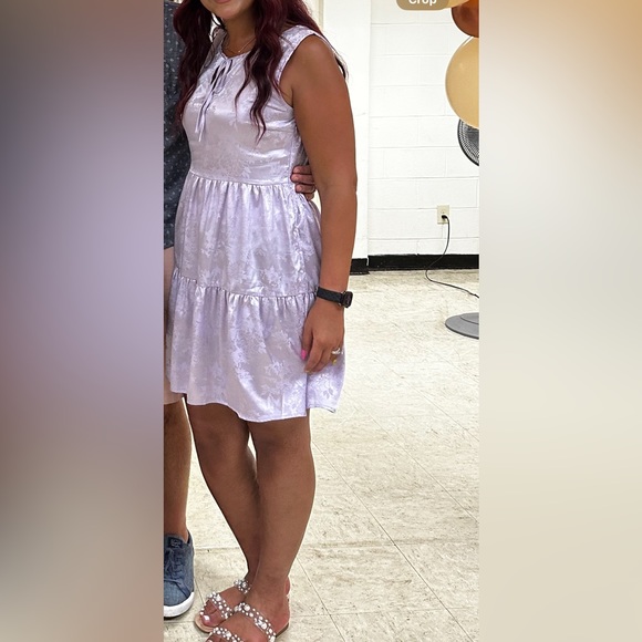 Tie Front Flounce Hem Jacquard Satin Dress - Picture 7 of 7